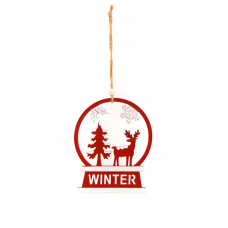 Χριστουγεννιάτικo Ξύλινο Κρεμαστό Κόκκινο με Έλατο, Τάρανδο και Επιγραφή "Winter" (13cm)